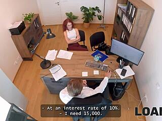 Sirena Milano seduces loan manager for desk table fuck