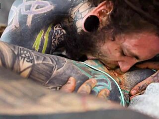 wow tattooed slut takes monster cock deep in her gaping asshole!