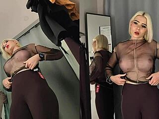 spy cam catches horny milf flashing big tits pussy sans panties in changing room