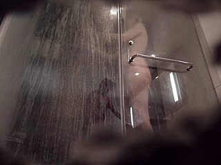 My horny amateur girlfriend and i shower handjob cumshot fun