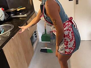 petite latina cleaner shows up panty-free for quick fuck