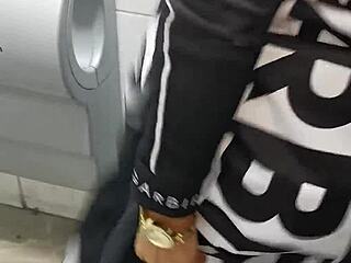 horny couple risks it all with rough public toilet doggystyle pounding