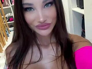 Monika Fox Poses And Teases Shaved Pussy In Pink Fishnets Before Porn Shoot