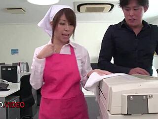 asian office lady gives blowjob for creampie