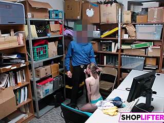 sexy teen 18+ takes cock for shoplifting in office