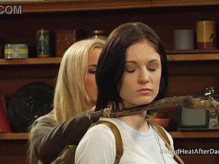 Busty Blonde Lesbian Slave Tied Up And Shown To Dom Madame