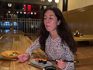 I cum on girls face at sushi bar