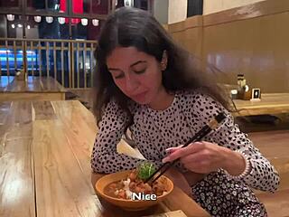 I cum on girls face at sushi bar