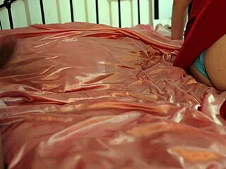 2220 - french amateur red satin dress turkish blue lingerie bra thong garter belt heels stockings blowjob ass to mouth pussy fucking anal plug pov