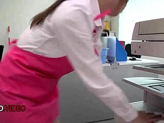 asian office lady gives blowjob for creampie