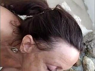 Pov mature hotwife candi annie milks cock at nudist resort pool