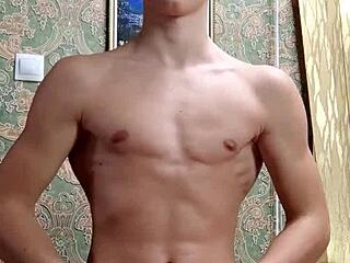 flex skinny boy stretches after study session