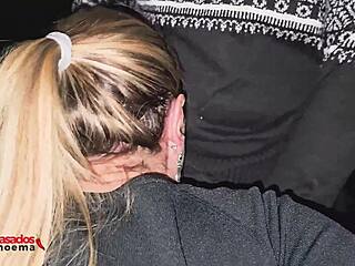 Cute blonde housewife enjoys dogging fun with strangers on street