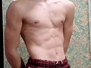 flex skinny boy stretches after study session