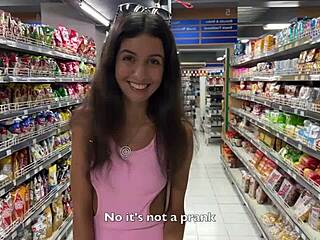 Cumwalk in public supermarket after outdoor facial blowjob