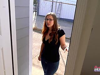 Petite nerdy brunette ginger kay lee gives sloppy deepthroat with glasses