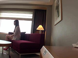 Tall Japanese student with big natural tits in photoshoot