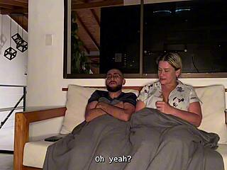 my stepson cant resist fucking my wet milf pussy behind his fathers back in the living room