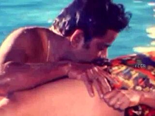 unmarried hot couple enjoying at swim pool