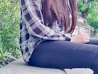 crossdressing ladyboy goes out and pees outdoors at noon