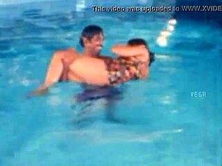 unmarried hot couple enjoying at swim pool