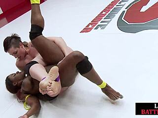 butch dyke wrestles black lesbian in the ring before strapon fucking her pussy