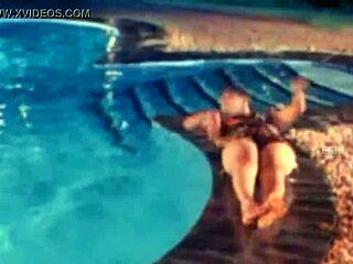 unmarried hot couple enjoying at swim pool