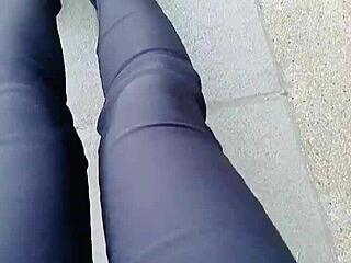 crossdressing ladyboy goes out and pees outdoors at noon