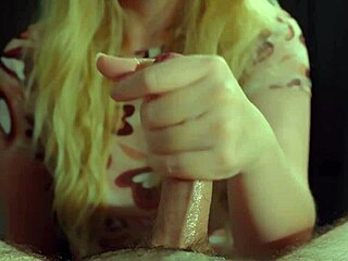 Closeup handjob and cumshot milking my boyfriends cock