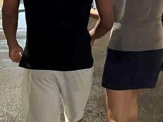 fan spots cute wife live streaming and joins her outside