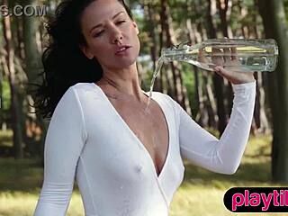 petite slender german milf strips naked in the middle of a forest