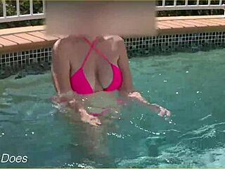 Wife public exhibitionist tit flash in the hotel pool