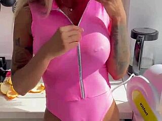 Luscious Monika Fox In Pink Bodysuit Undresses