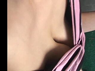 office babe flashes her sexy cleavage while at work