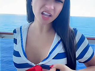 public sexy latina sailor teasing and dirty talking joi jerk off instructions in the ship balcony