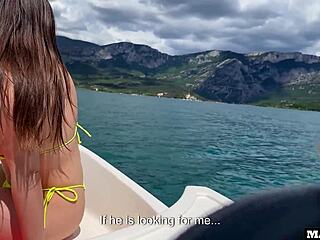 a french girl with huge tits cheats on her boyfriend and fucks on a public boat with a stranger