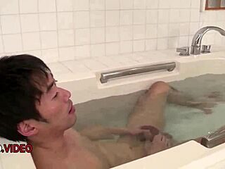 curvy asian milf gives steamy blowjob in bath