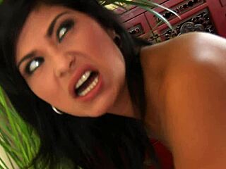 rough pounding for sexy brunette ends with thick load on her tits